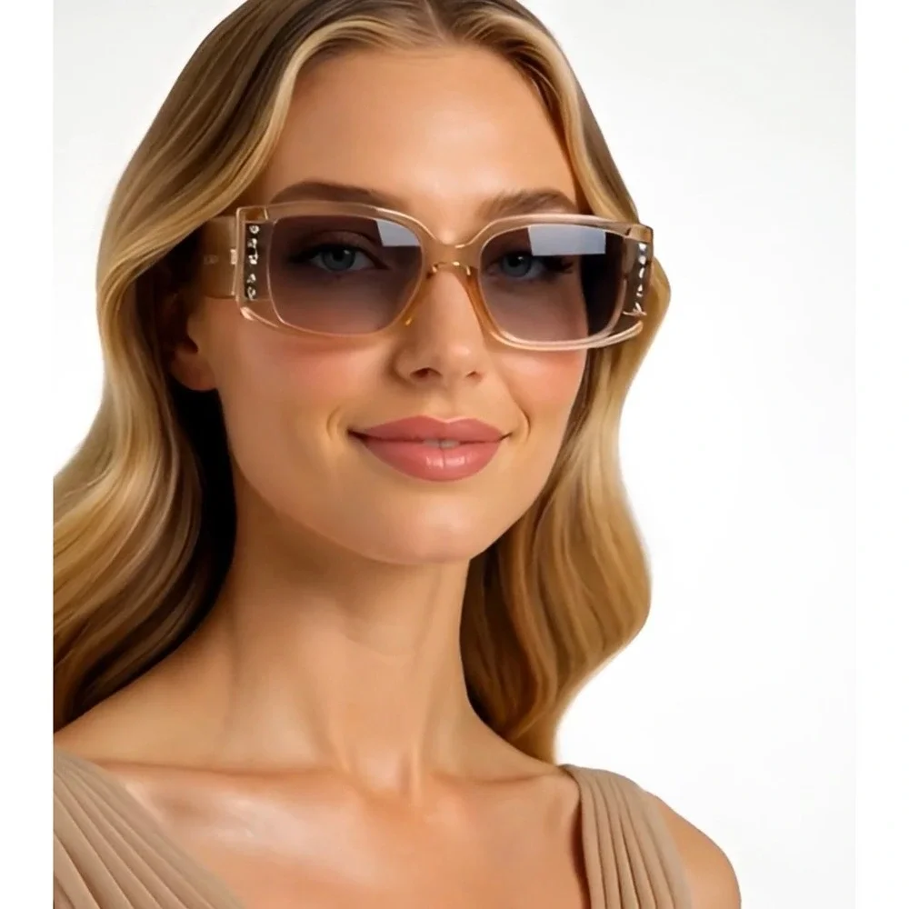 Champagne RectangularDiamond Gradient Women Sunglasses‎ Bling Driving Shades New